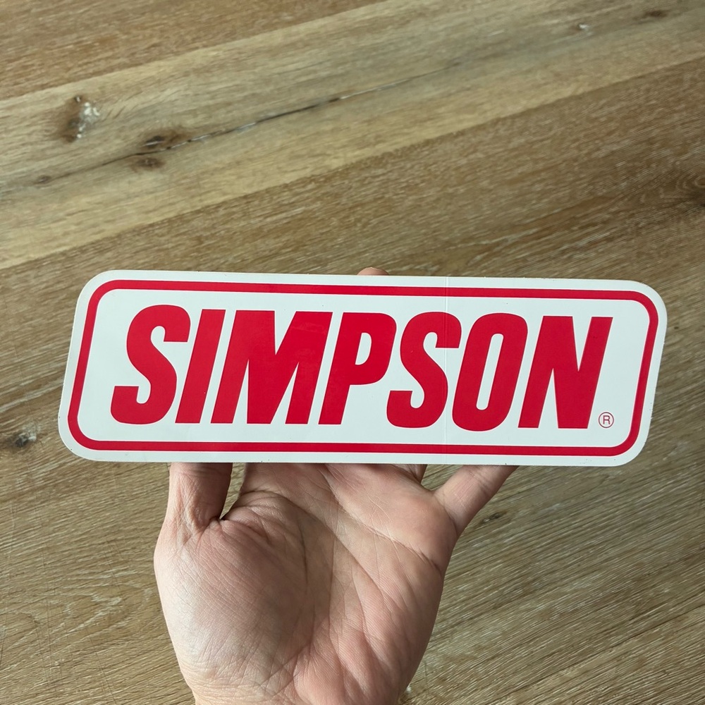 Vintage SIMPSON Racing Vinyl Sticker 9” Red White Helmet Decal NOS DEADSTOCK